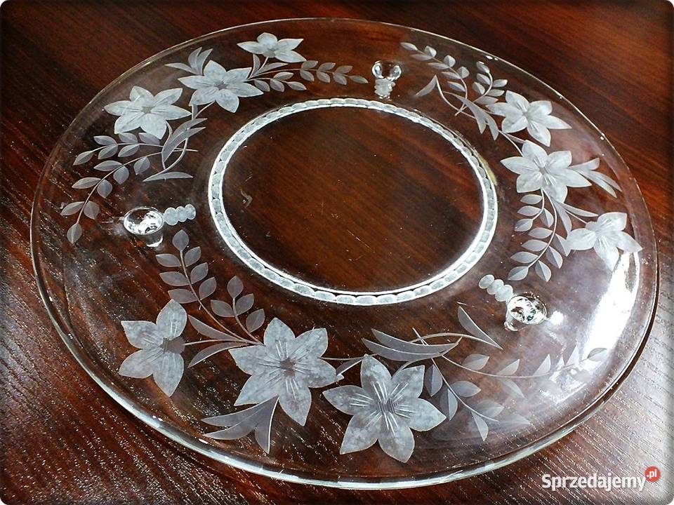 Stara duża Patera szklana Tortownica Talerz lubuskie Żary