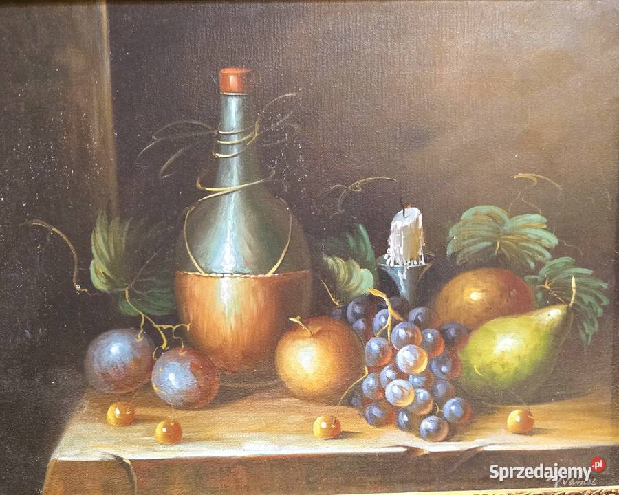 Olej na desce martwa natura w złotej ramie P Bronisze sprzedam