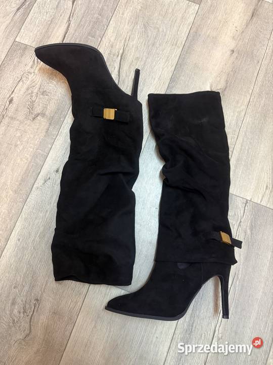 40 Czarne ekskluzywne kozaki szpilki wieczorowe czarny