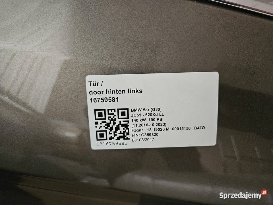 Drzwi lewy tył BMW5 G30 osobowe Milówka sprzedam