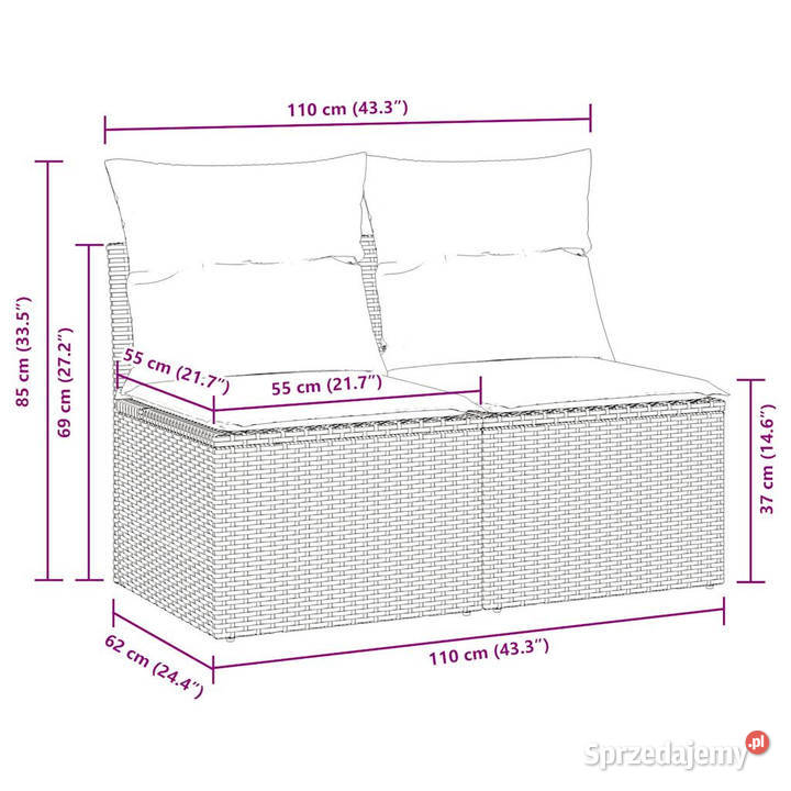4cz sofa ogrodowa z poduszkami brązowy rattan PE