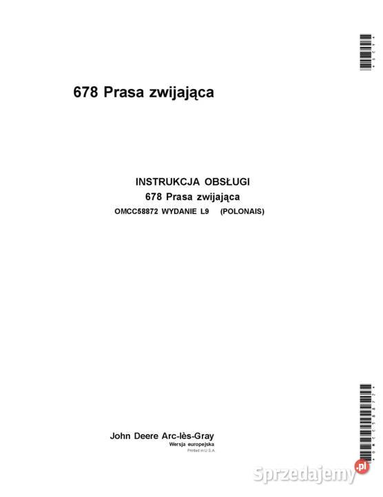 Instrukcja obsługi JD 678 prasa zwijająca 774 Szamotuły