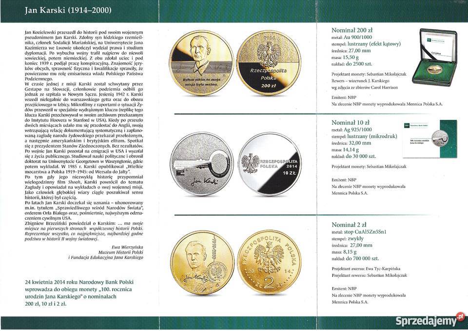 Prospekt emisyjny 2 NG Jan Karski 19142000 2014 Numizmatyka łódzkie