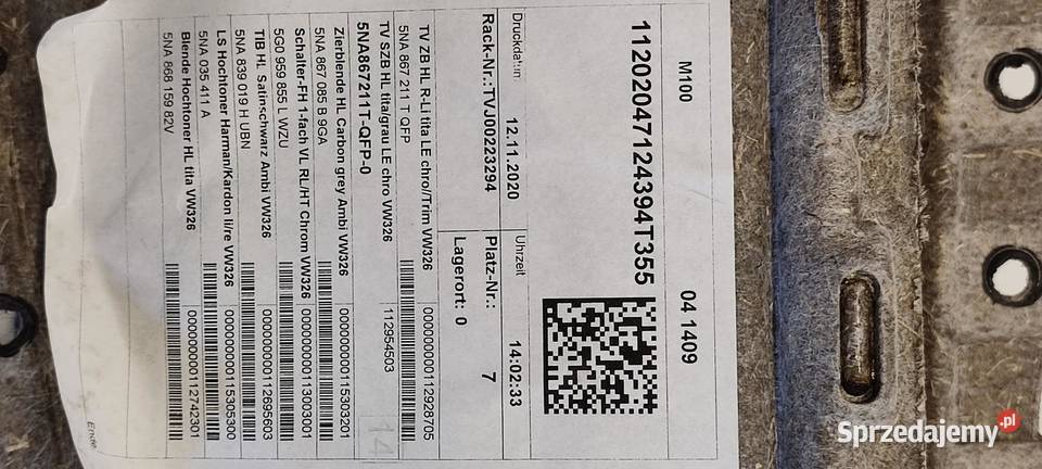 VW TIGUAN II TAPICERKA BOCZKA DRZWI LEWY TYŁ