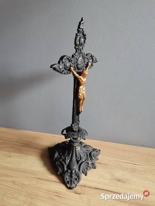 Stary duży Krzyż mosiężny Krucyfiks Pasyjka śląskie Katowice