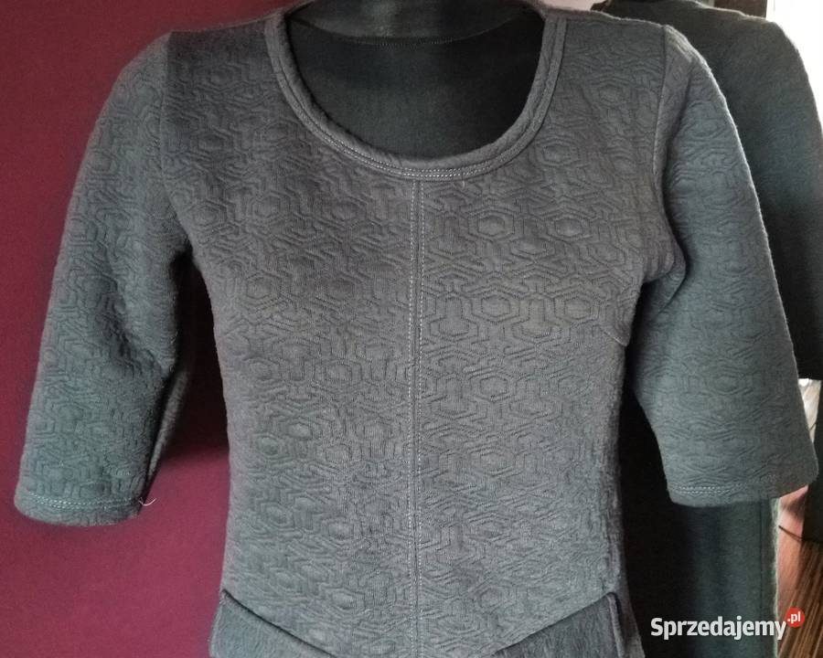 Ciepła szara jesienna sukienka M rękawy 34 Kate Krosno sprzedam
