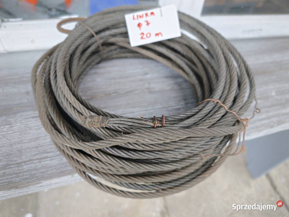 Linka stalowa średnica 7 mm z uchwytem 20 m nowa Stąporków