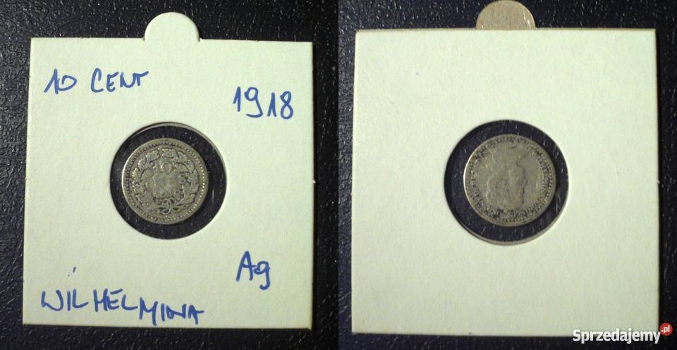 HOLANDIA 10 centów Wilhelmina 1918 SREBRO
