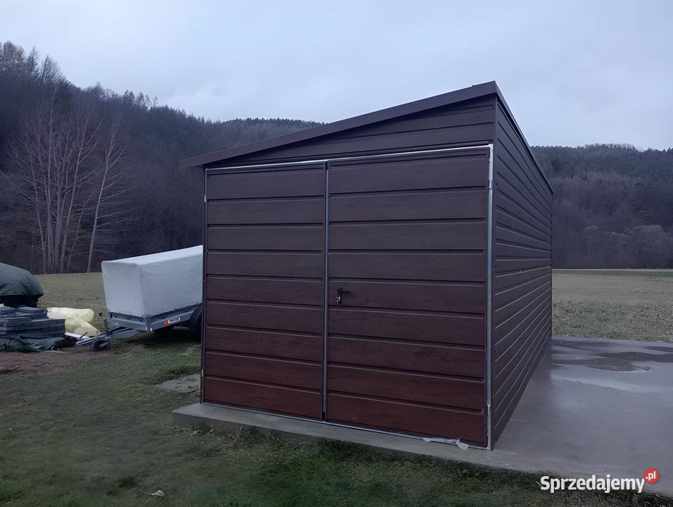Garaż Blaszany 3x5 drewnopodobny spad na bok Sprzedaż wielkopolskie Poznań