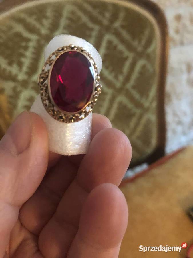 Stary złoty 583 pierścionek z rubinem Tarnowo Podgórne