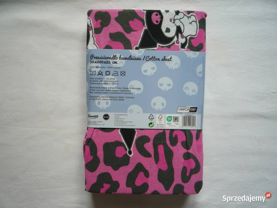 Kuromi Różowe Prześcieradło bawełniane jersey z