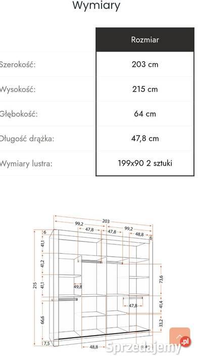 Nowa szafa przesuwana z lustrem Dom i Ogród warmińsko-mazurskie Lubawa