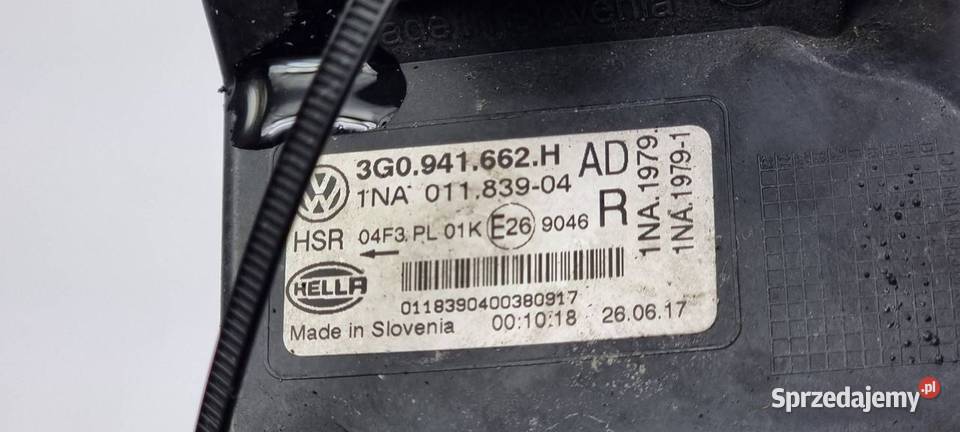 HALOGEN PRAWY VOLKSWAGEN PASSAT B8 3G0941662H osobowe Motoryzacja kujawsko-pomorskie Lipno