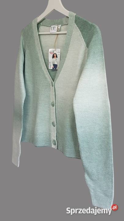 Damski ciepły zielony ombre sweter z długim