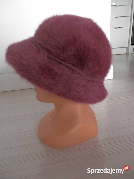 Czapka Wełniana Angora Lawendowa Kapelusz Bucket