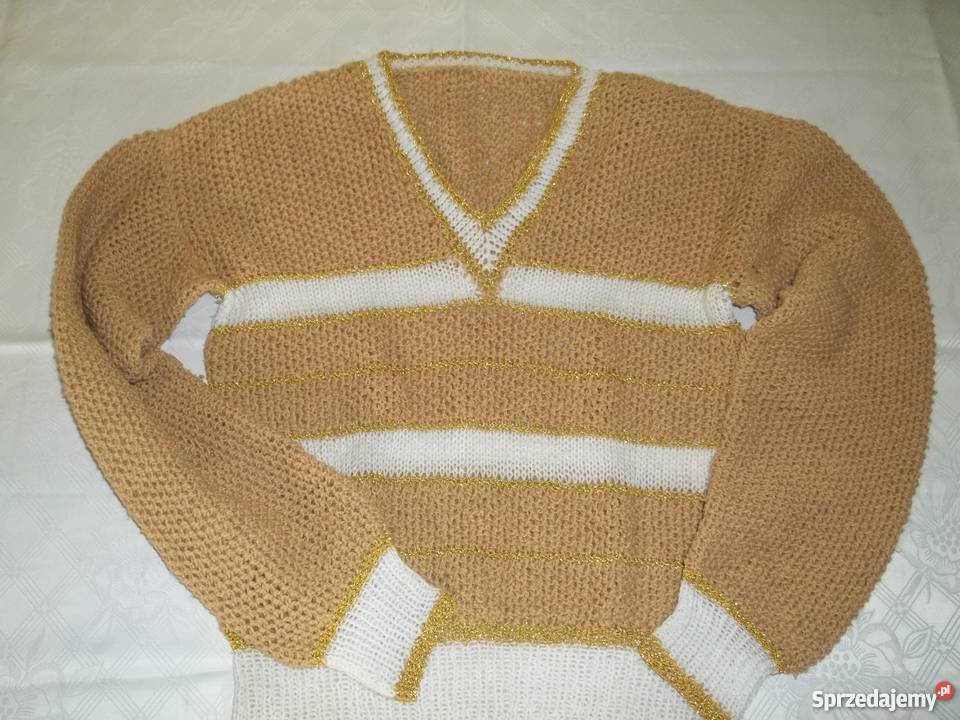 Miodowy sweterek włóczkowy w serek Paski Łódź