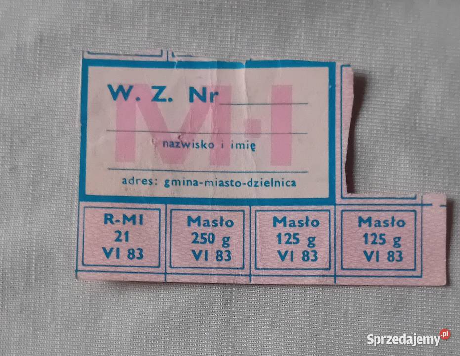 Kartka zaopatrzeniowa wzór MI czerwiec 1983 r Koźminek