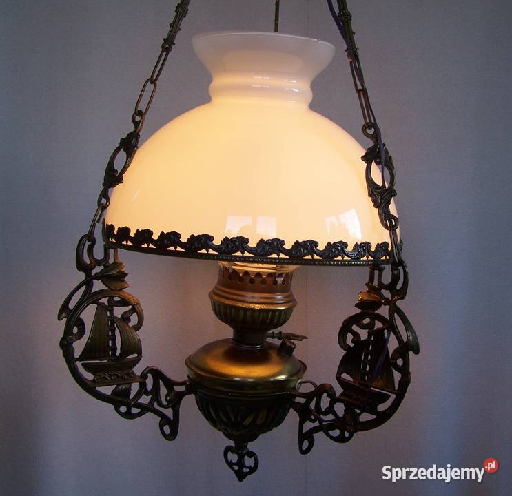 Lampa wisząca naftowiec szkło mleczne mosiądz zachodniopomorskie Koszalin