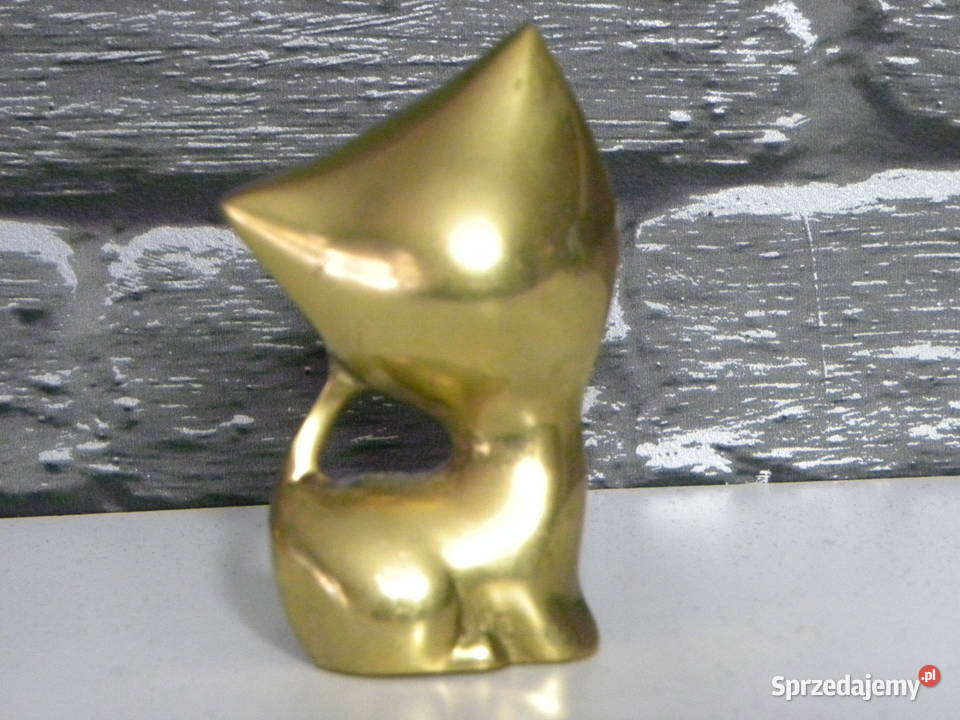Dwa mosiężne kotki mosiężne figurki koty z Legnica