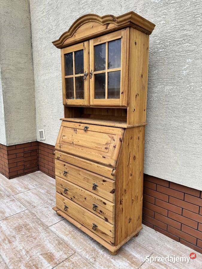 Sekretarzyk sosnowy drewniany stylowy z witryną Sulbiny sprzedam