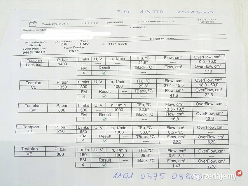 WTRYSKIWACZ 19 JTD PUNTO STILO DOBLO PALIO ALFA Części samochodowe Sosnowiec