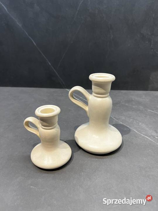 Komplet dwóch ŚWIECZNIKÓW z ceramiki kremowej Lublin sprzedam