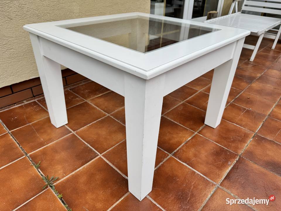 Stolik kawowy biały ze szkłem ława