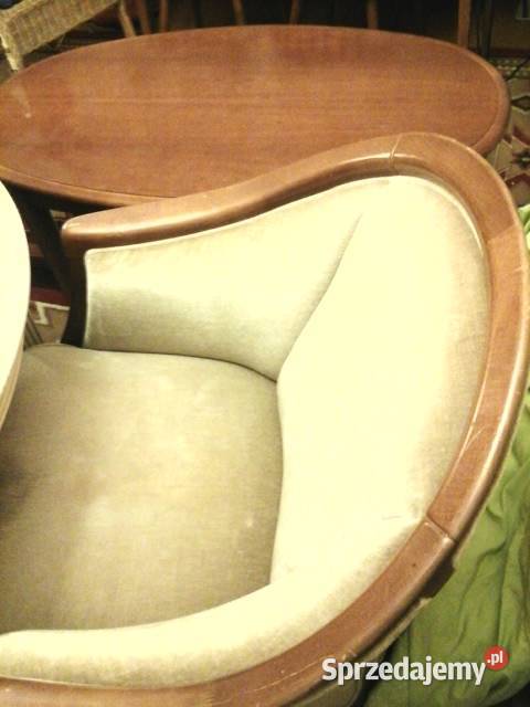 Sofa dwa fotele i stolik owalny lite drewno dolnośląskie Głogów