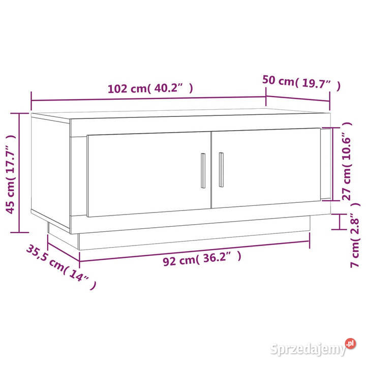 Stolik kawowy brązowy dąb 102x50x45 materiał