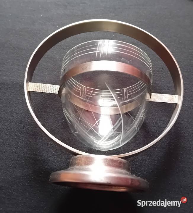 Piękna niklowana cukiernica ze szklanym wkładem wielkopolskie Koźminek