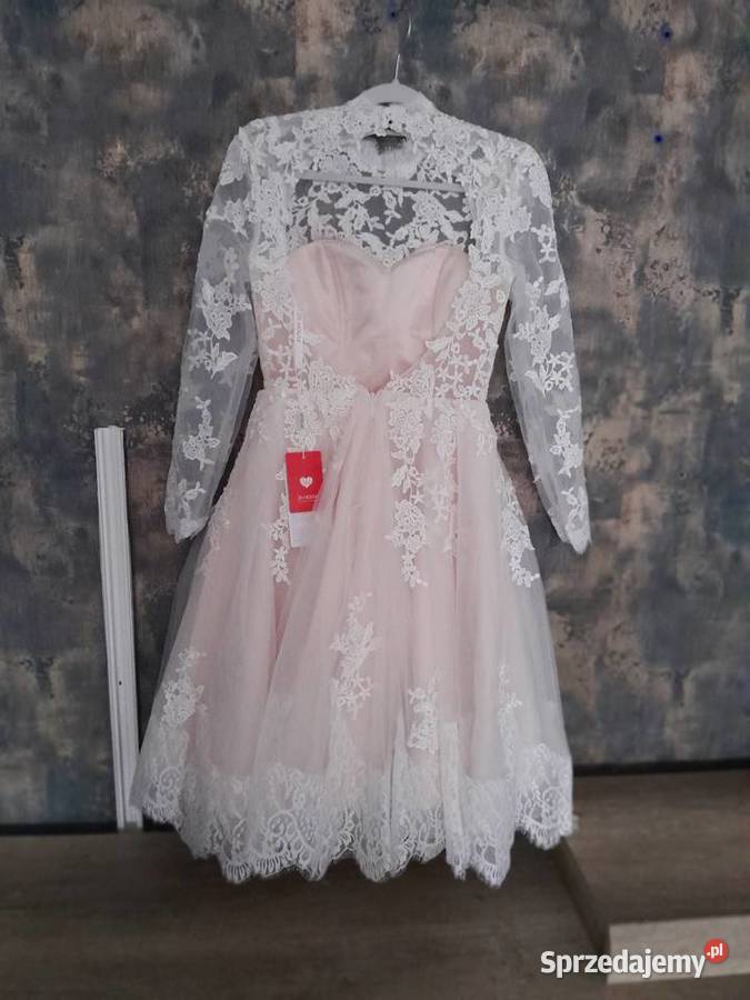 koronkowa Bladoróżowa sukienka midi 36Louboutin Solec-Zdrój