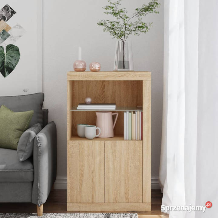 Szafka boczna z LED kolor dąb sonoma materiał Warszawa