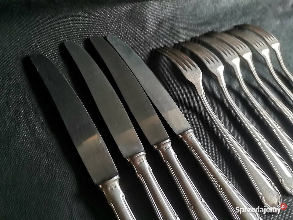 Stare posrebrzane sztućce 4 noże 5 widelców Gowe