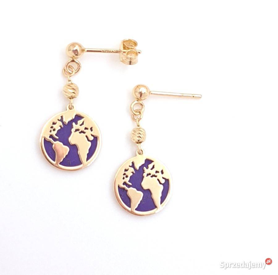 Kolczyki Złote pr585 Kontynenty na Lapisie Z591