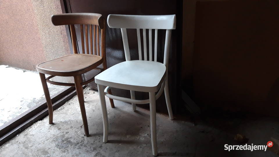 2 krzesła gięte PRL Chierowski drewno i białe mazowieckie Warszawa
