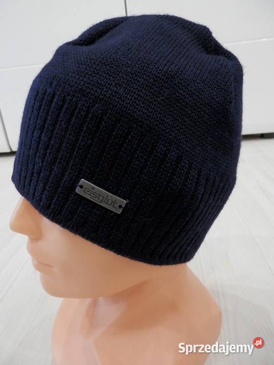 Czapka Męska Wełniana 100 Wełna Merino Granatowa Łomża