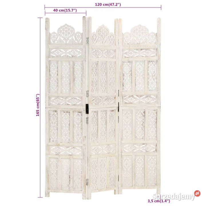 Parawan 3panelowy rzeźbiony biały 120x165 drewno Warszawa sprzedam