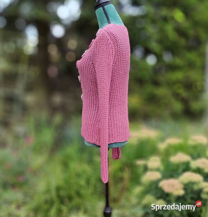 Różowy sweter boho M 38 ażurowy szydełkowy różowy Szczecin