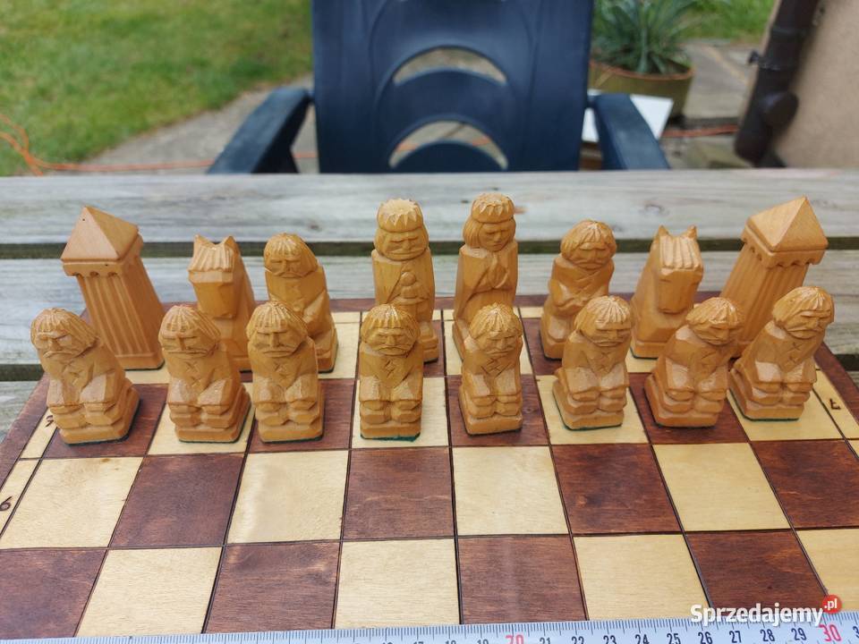 Drewniane rzeźbione szachy 37x37 Wiek od 4 Sosnowiec