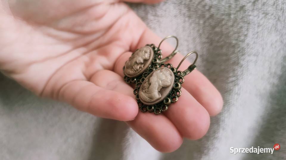 Kolczyki kamea kamee vintage retro brąz z Tarnowskie Góry