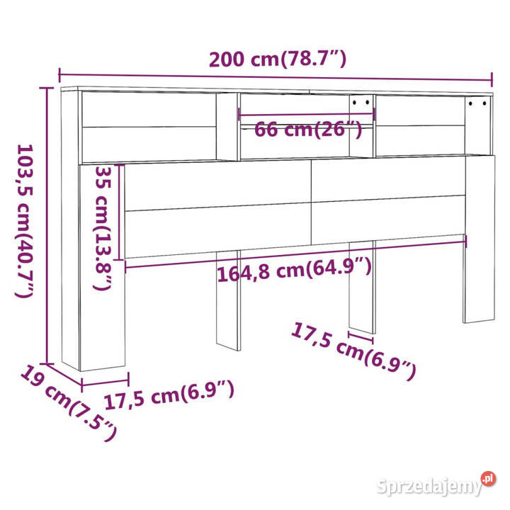 Wezgłowie łóżka z półkami czarne 200x19x1035