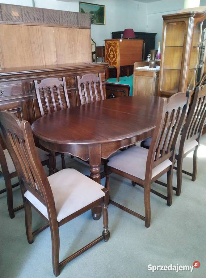 Dębowy stół rozkładany 6 krzeseł lite drewno 235 Białystok