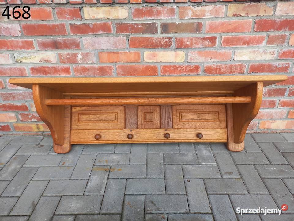 Wieszak dębowy z półką bciężki wiszący ścienny Gawroniec