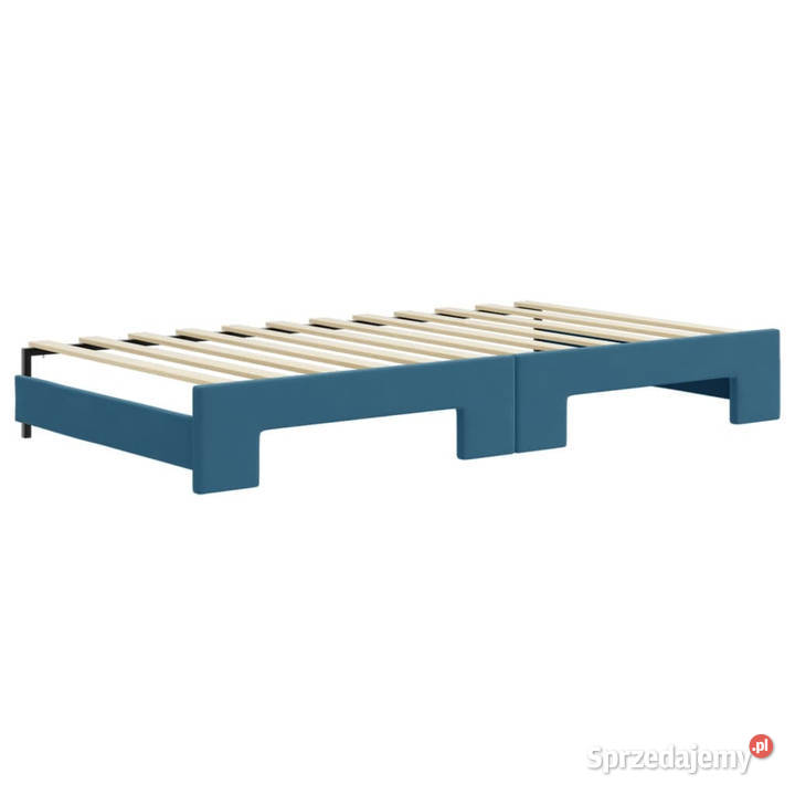 Sofa rozsuwana z materacami niebieska aksamit 110cm