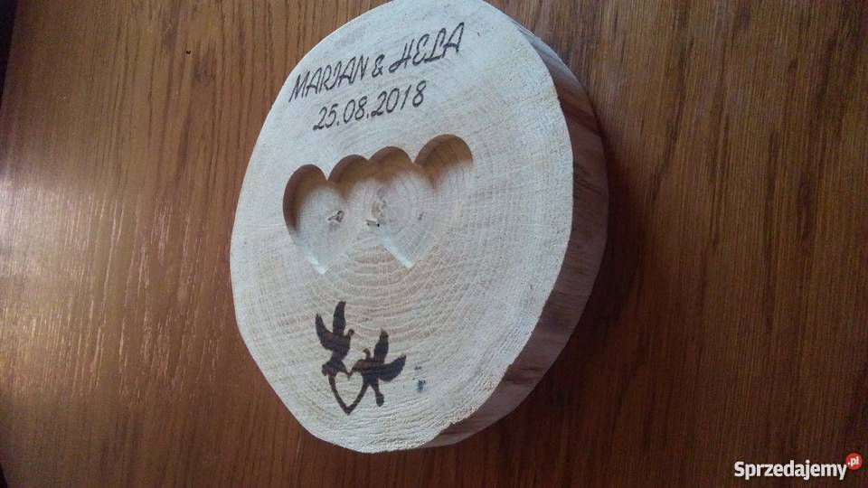 Drewniana podkładka pod obrączki podstawka ślub Pozostałe Czechowice-Dziedzice