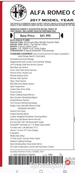 Alfa Romeo Giulia 20 280 2017r Giulia Kalisz sprzedam