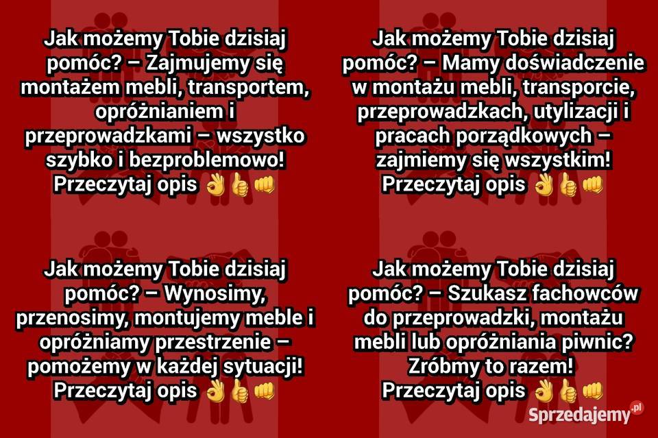 Transport przeprowadzki utylizacje montaże Ty Częstochowa