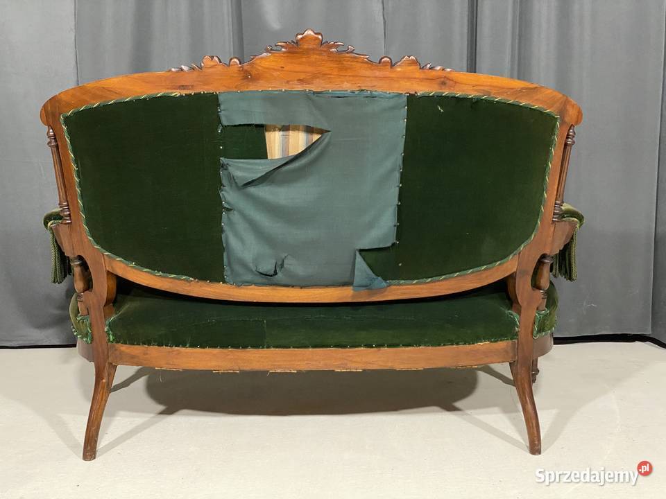 Rzeźbiona sofa w stylu wiktoriańskim z zielonym Meble zachodniopomorskie Gryfice