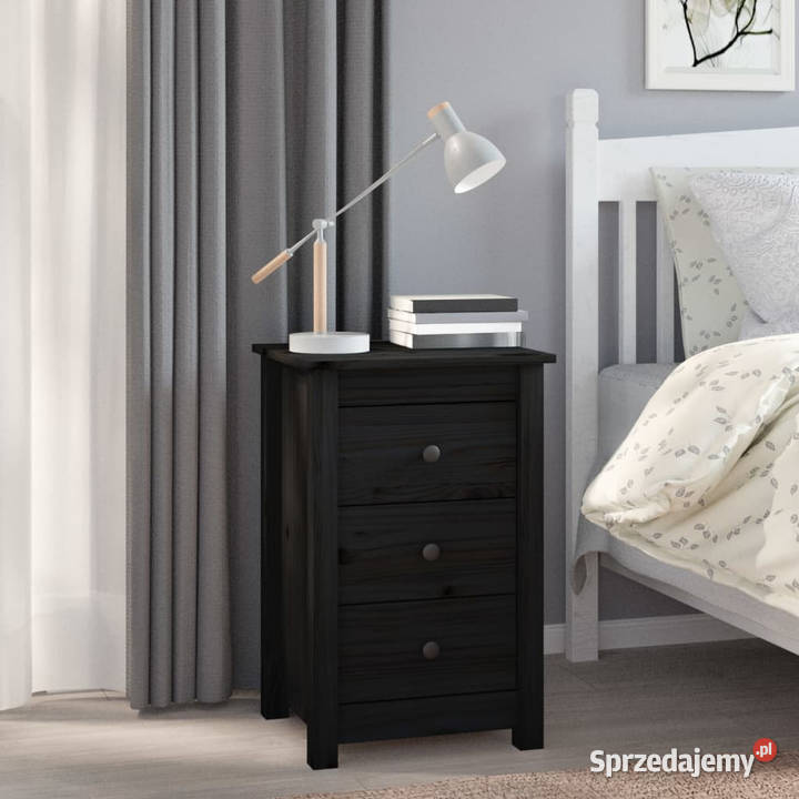 Szafki nocne 2 czarny 40x35x615 lite drewno