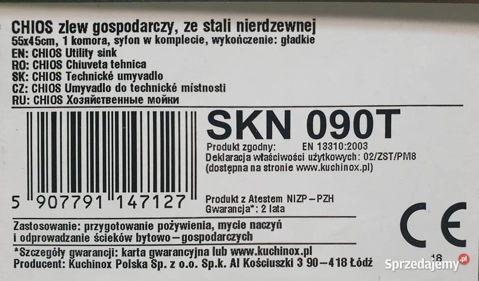 Zlew gospodarczy 55 x 45 Kuchinox stal Umywalki łódzkie sprzedam